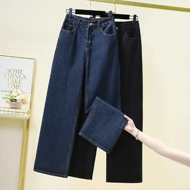 Women's High waisted Wide leg Jeans Autumn Winter 2025 New Loose Elastic waist Straight leg Pants Female Casual Denim Trousers